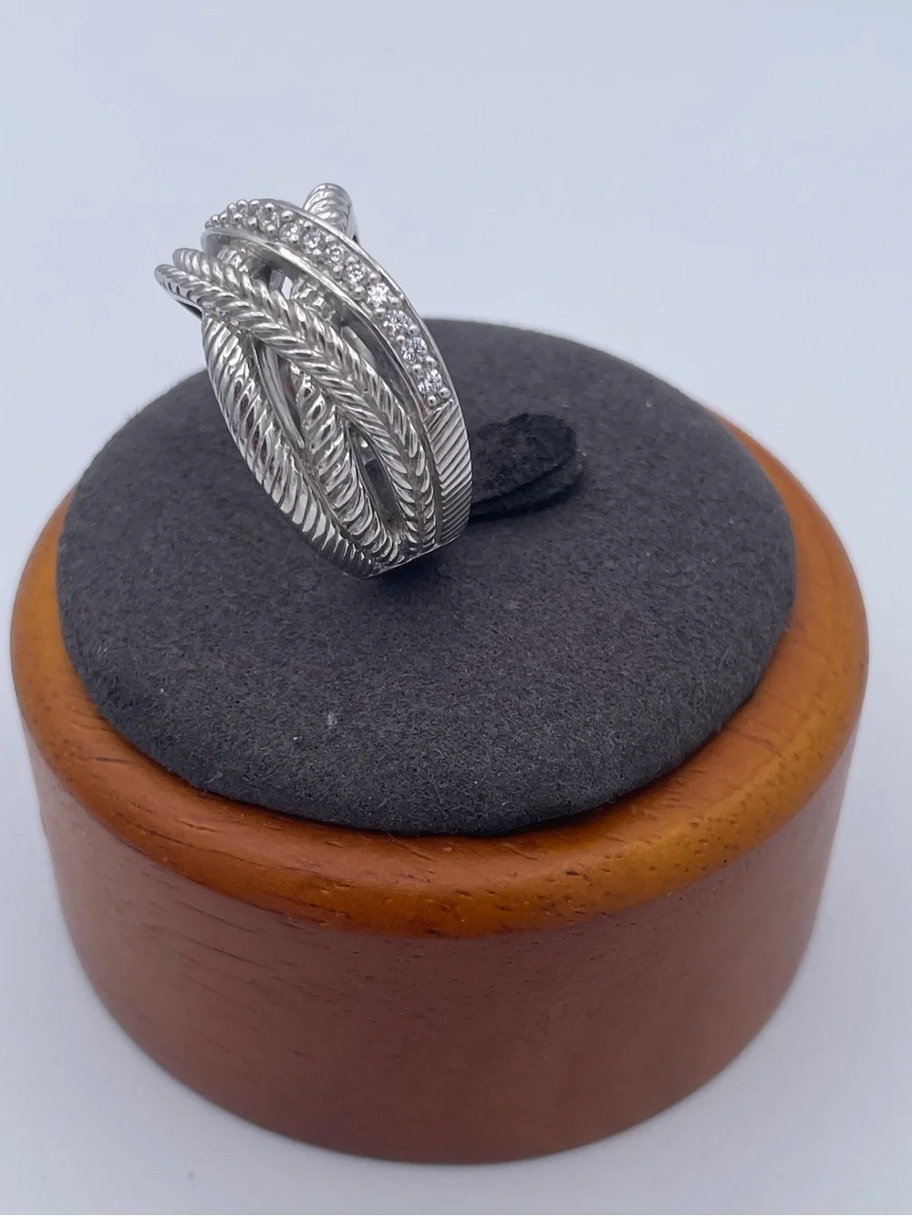 Judith Ripka Sterling Silver 925 CZ Pavé Highway Crisscross Ring Thailand Size 9
